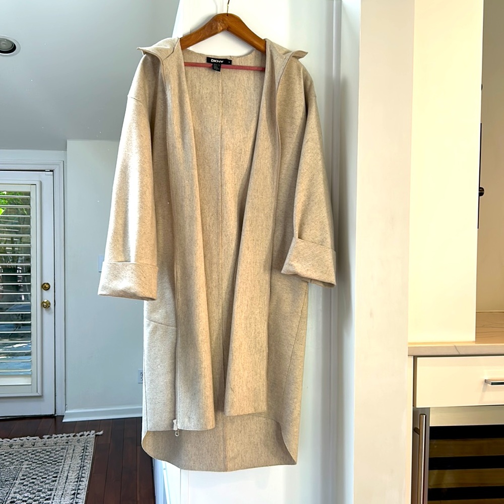 DKNY cream wool biased coat